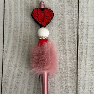 Pink Heart Pom-Pom Ballpoint Pen